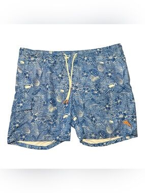 Tommy Bahama Relax trunks swimwear Mens L pockets blue white pineapple & Floral